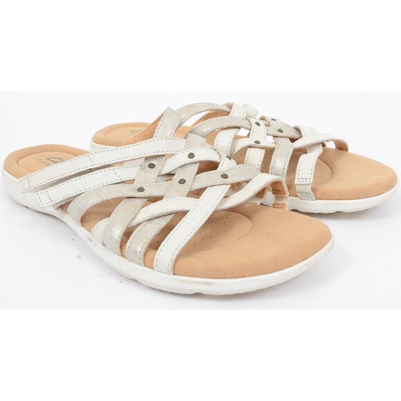 Clarks Elizabelle Rio Women's 9 Leather Slide Sandals Hook & Loop Slip On Comfy - Picture 2 of 10